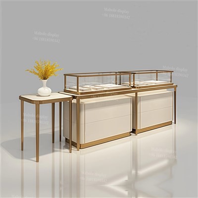 Set de vitrină de bijuterii LuminaVerve modular cu dulapuri lac crem și ornamente auriu de șampanie